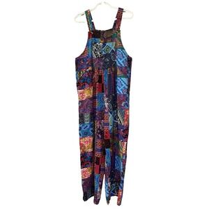 Whimsigoth Women Medium Overalls Patchwork Colorful Artsy Indie Boho Indie Fairy